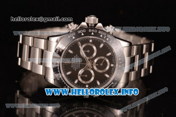 Rolex Daytona Chrono Swiss Valjoux 7750 Automatic Stainless Steel Case/Bracelet with Black Dial and Stick Markers (BP) - Click Image to Close